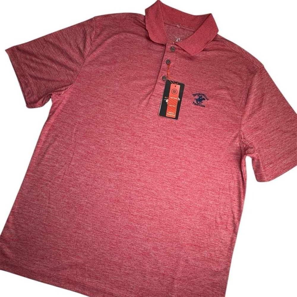 Beverly Hills Polo Club Performance Soft Touch Polo Shirt Red Heathered XL NWT